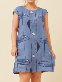 BOTTEGA MODA FISH PRINT LINEN DRESS