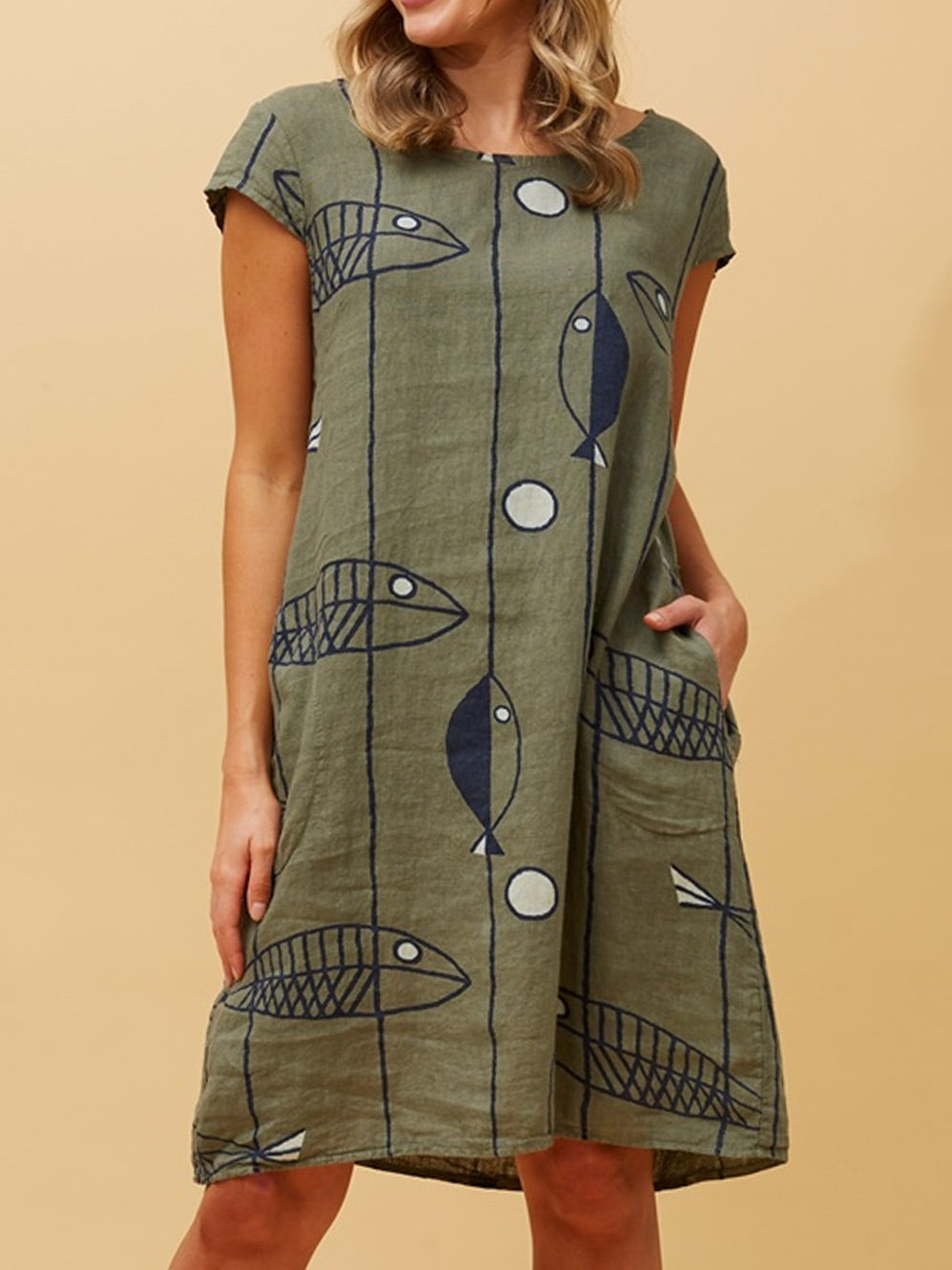 BOTTEGA MODA FISH PRINT LINEN DRESS