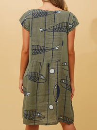 BOTTEGA MODA FISH PRINT LINEN DRESS