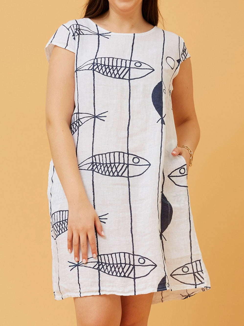 BOTTEGA MODA FISH PRINT LINEN DRESS