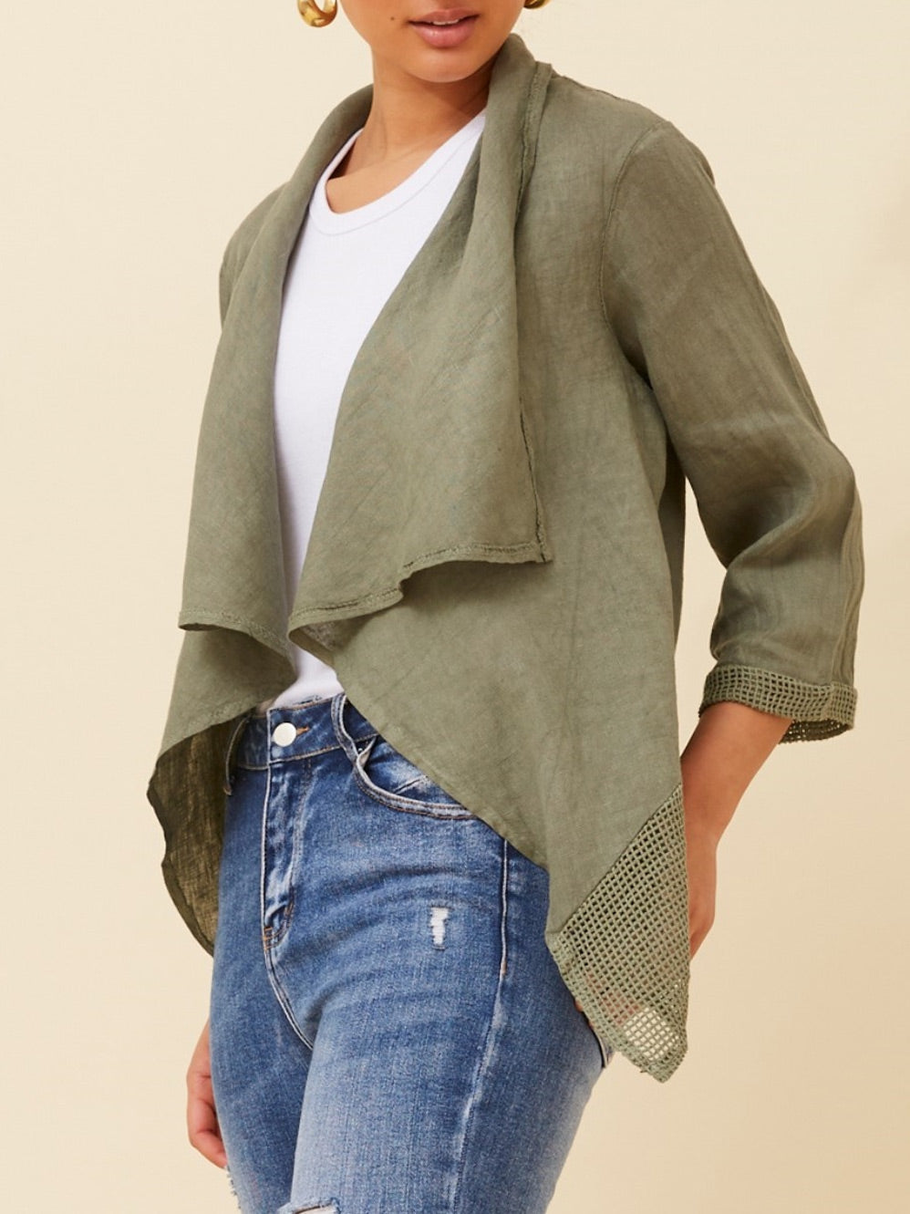 BOTTEGA MODA 3/4 SLEEVE LINEN CARDI