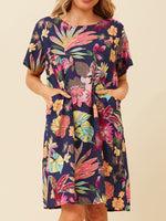 CAROLINE K MORGAN SHORT SLEEVE PRINT DRESS