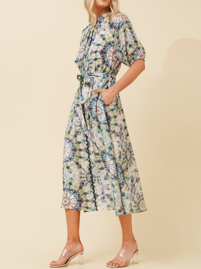 CAROLINE K MORGAN PRINTED MIDI DRESS