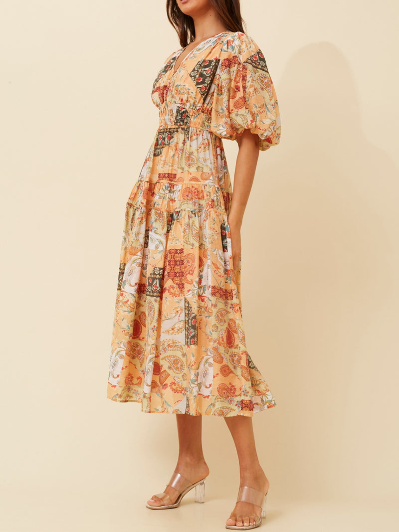 CAROLINE K MORGAN PRINTED MIDI DRESS