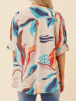 BOTTEGA MODA 3/4 ROLL UP SLEEVE PRINTED LINEN TOP