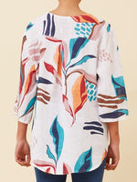 BOTTEGA MODA 3/4 ROLL UP SLEEVE PRINTED LINEN TOP