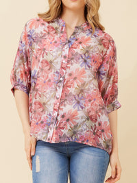 CAROLINE K MORGAN 3/4 SLEEVE PRINT SHIRT