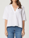 ENNI LINEN CROP COLLARED TOP