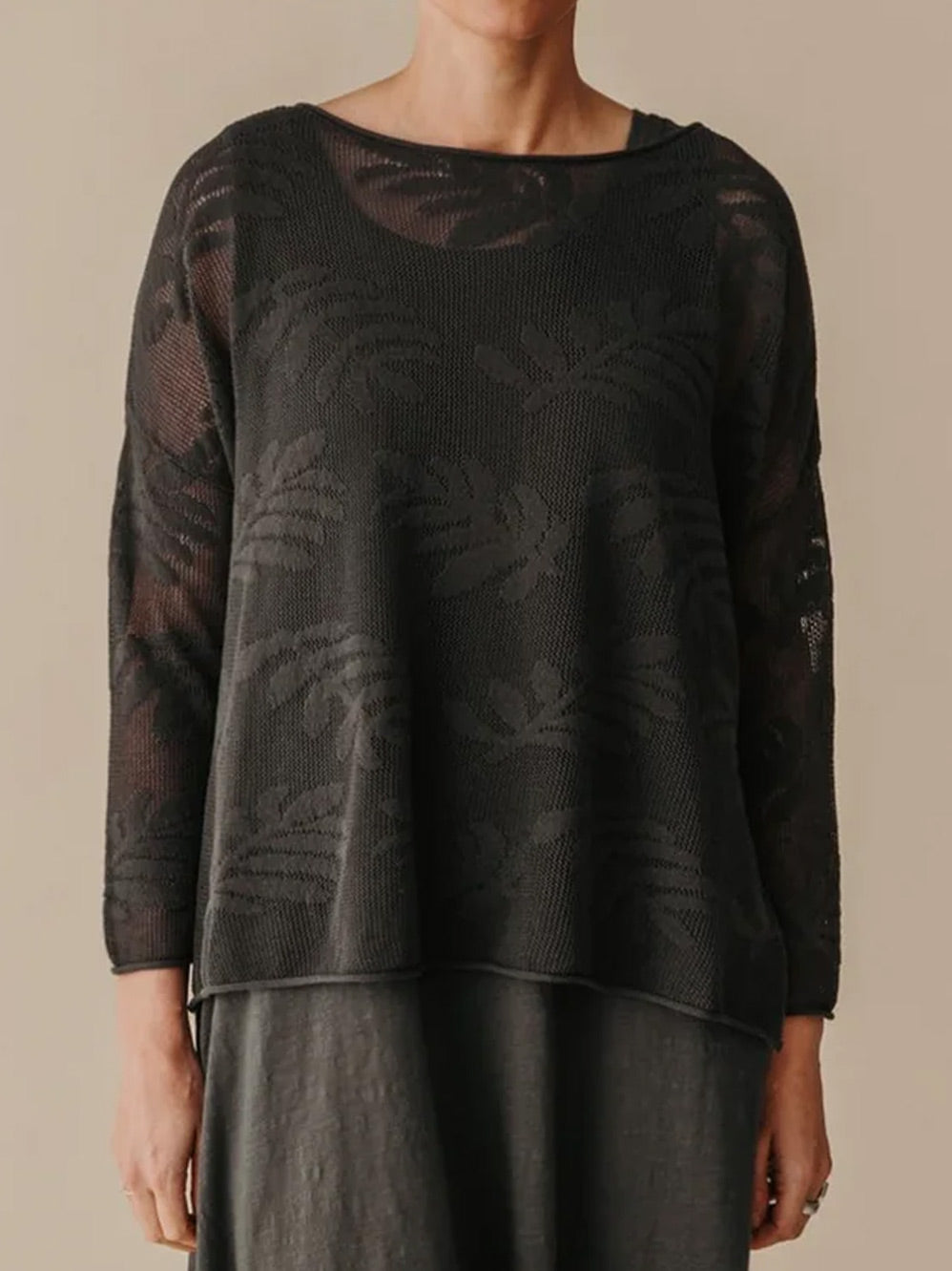 TALAMAYA PALM LEAF INTARSIA PULLOVER